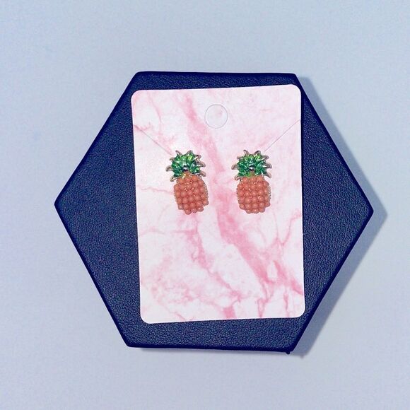 Orange Coral Pineapple Post Studs Earrings - Picture 2 of 7